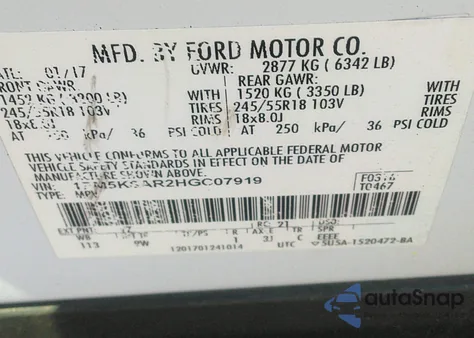 2017 Ford Police Interceptor из США, поврежденный, VIN 1FM5K8AR2HGC07919